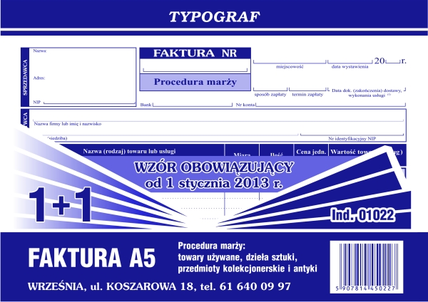 Faktura 1+1 Procedura marży: towary używane, dzieła sztuki, przedmioty kolekcjonerskie i antyki Typograf 2/3A4