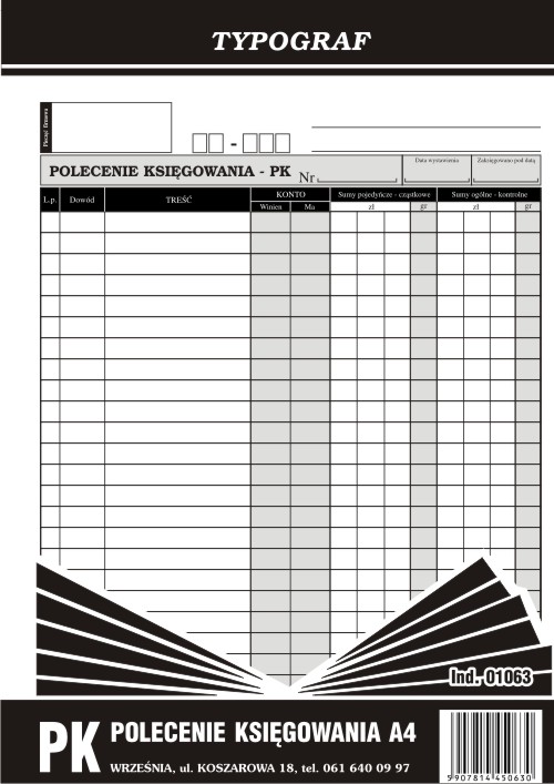 Polecenie księgowania Typograf A4