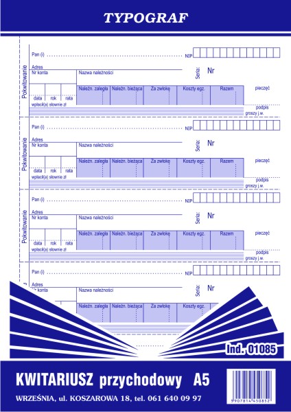 Kwitariusz przychodowy (numerowany) Typograf A5