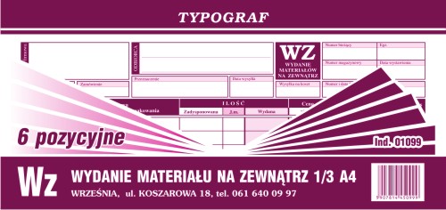 Wydanie materiału na zewnątrz WZ Typograf 1/2 A4
