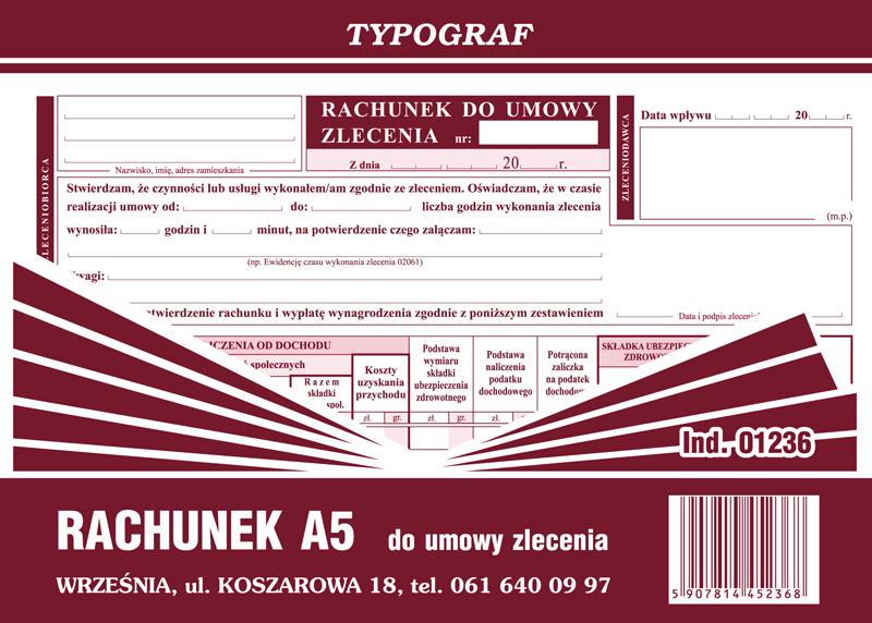 Rachunek do umowy zlecenia Typograf A5
