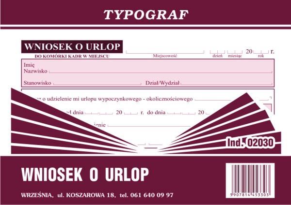 Wniosek o urlop Typograf A6
