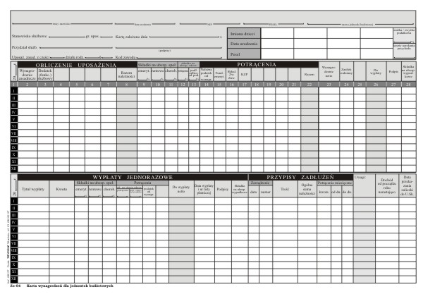 Karta wynagrodzeń dla jednostek budżetowych Typograf A4