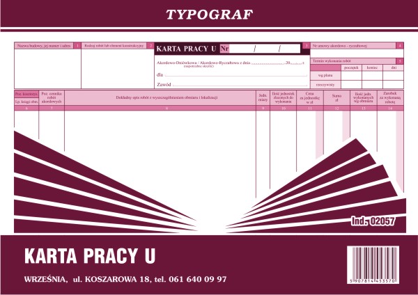 Karta pracy U Typograf A4