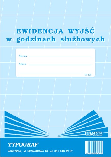 Ewidencja wyjścia w godzinach służbowych Os 226 Typograf A4