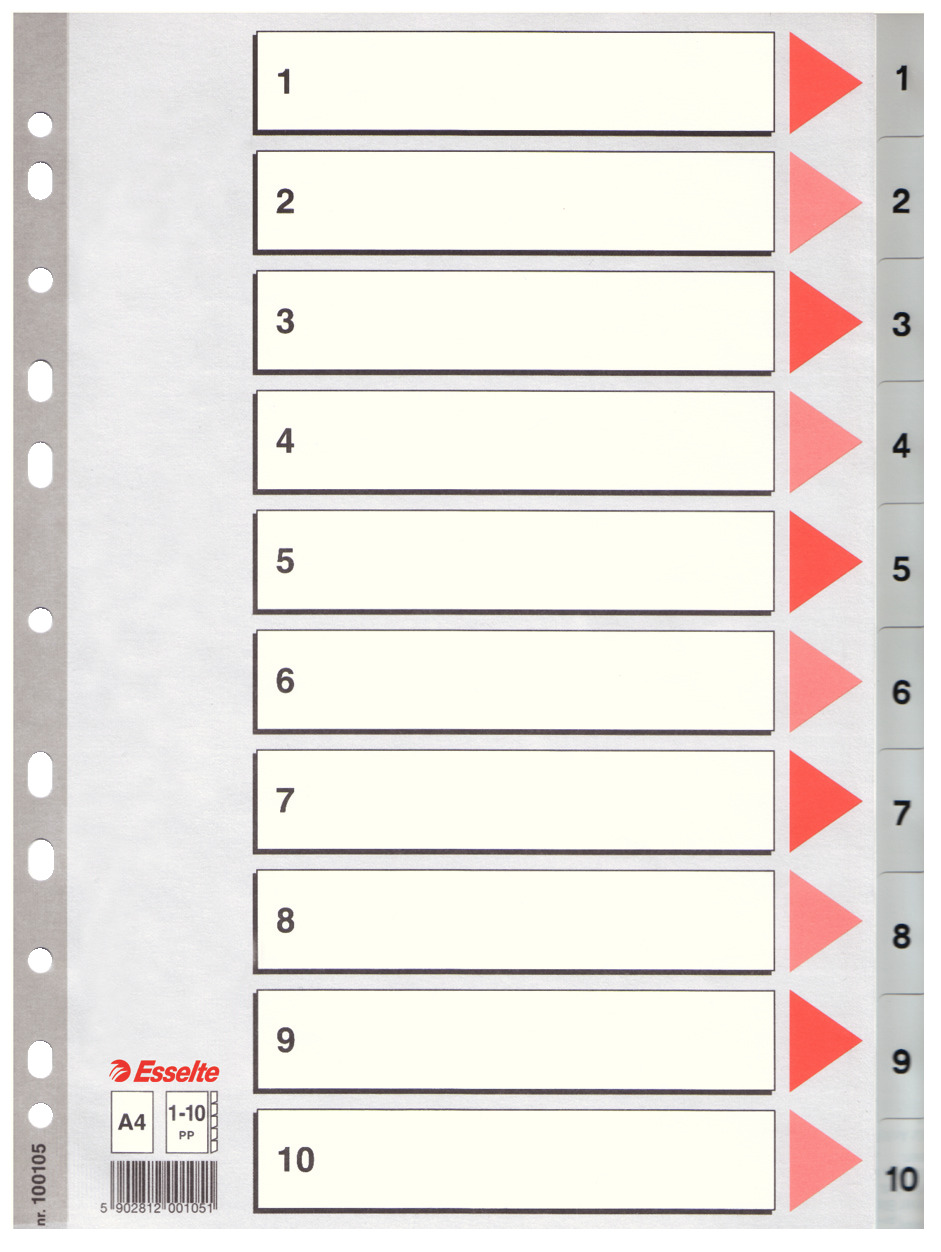 Przekładki numeryczne Esselte A4/1-10 szare
