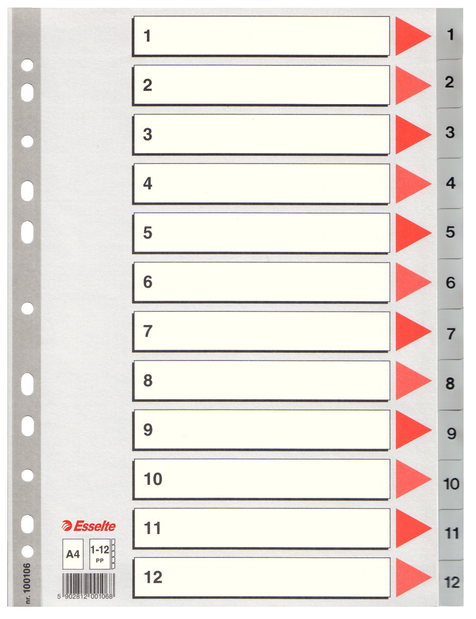 Przekładki numeryczne Esselte A4/1-12 szare