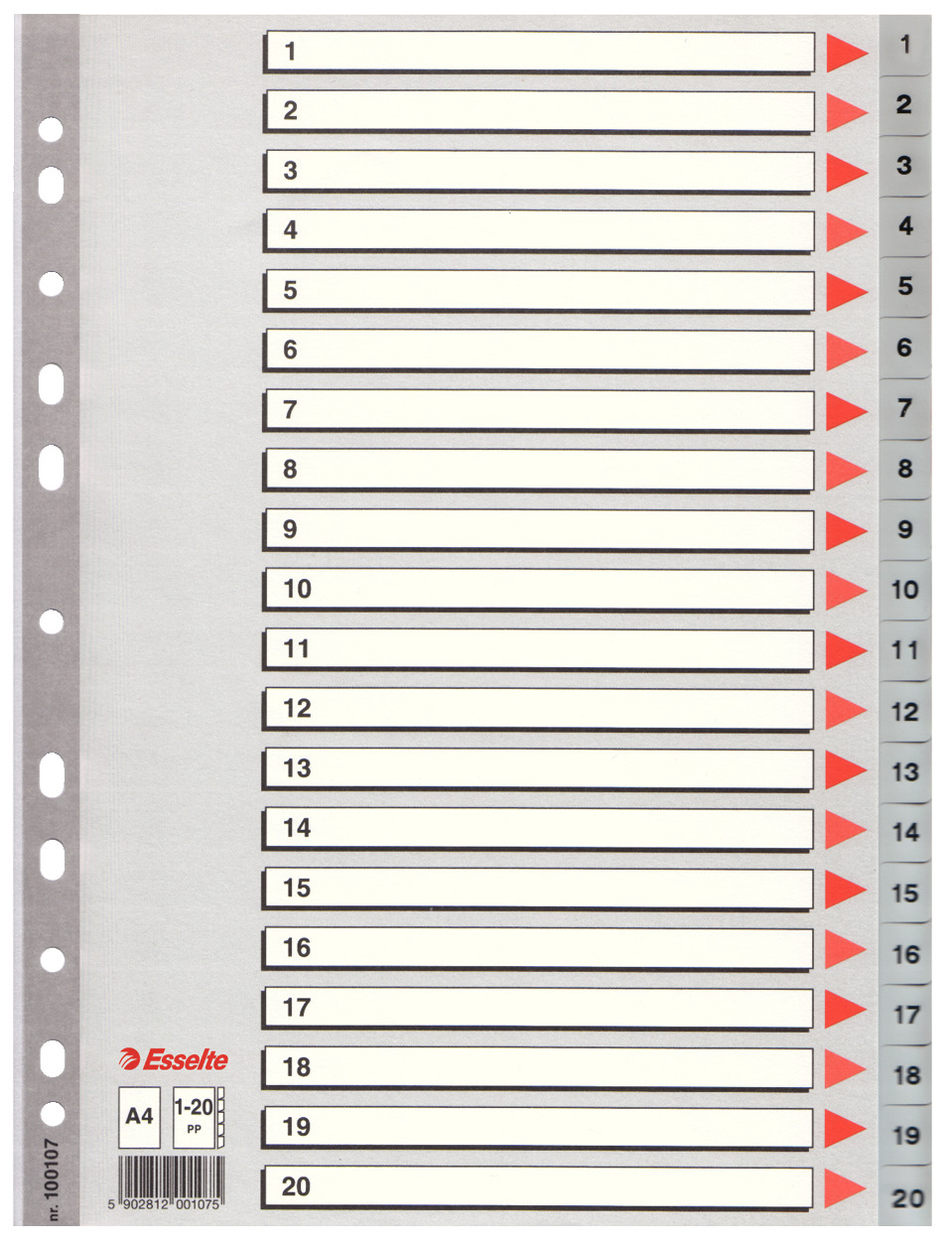 Przekładki numeryczne Esselte A4/1-20 szare