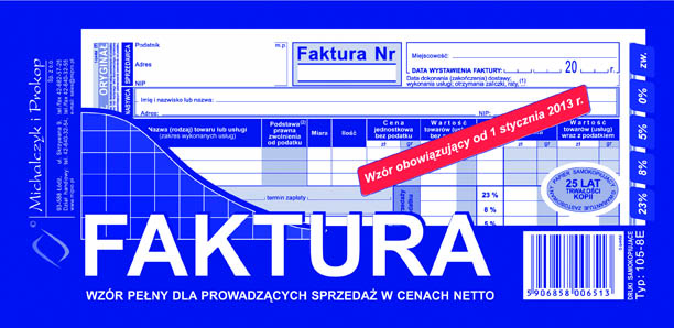 Faktura VAT wzór pełny MiP 105-8E 1/3 A4