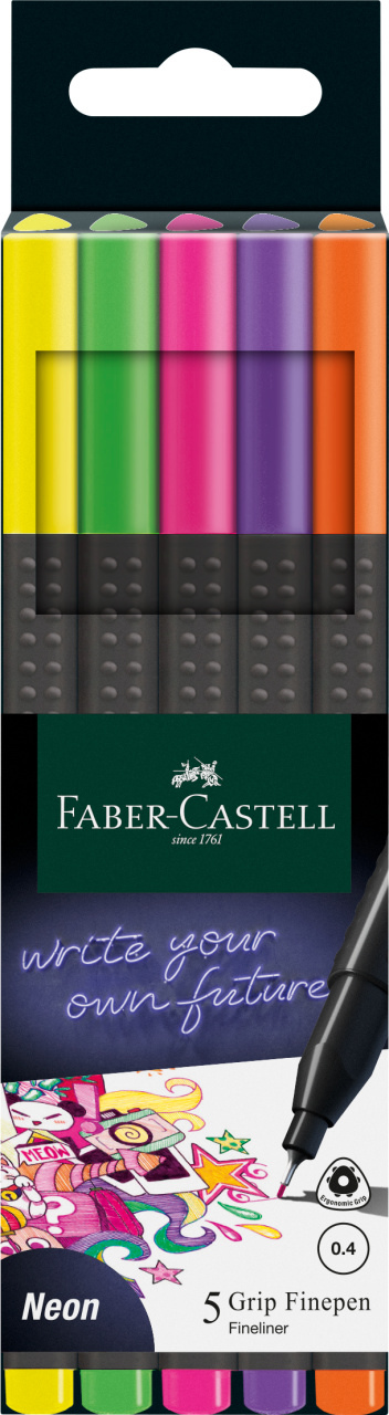 Cienkopisy Grip 5 kolorów neonowych Faber Castell