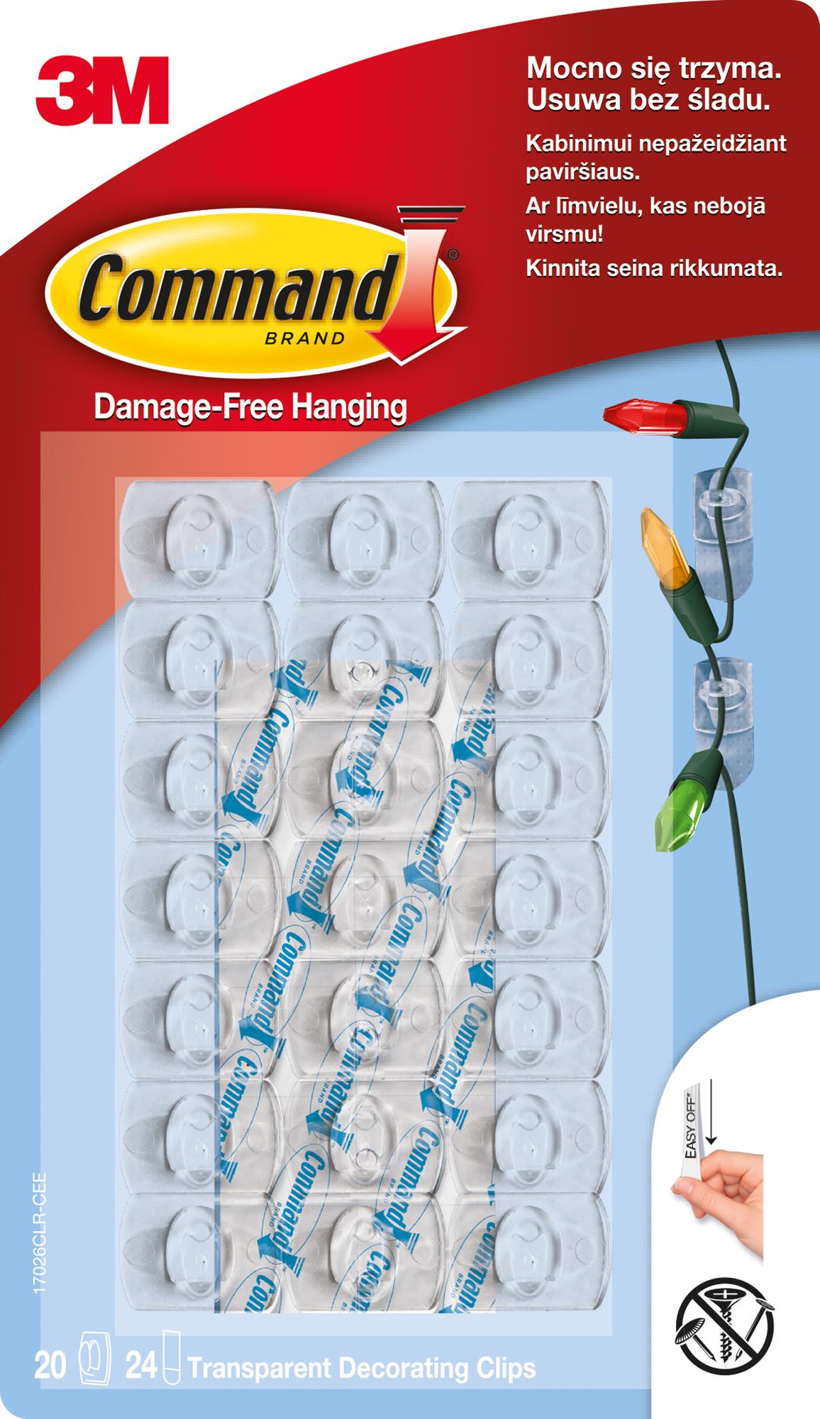 Przezroczyste haczyki do dekoracji, ozdób Command 3M 20szt.