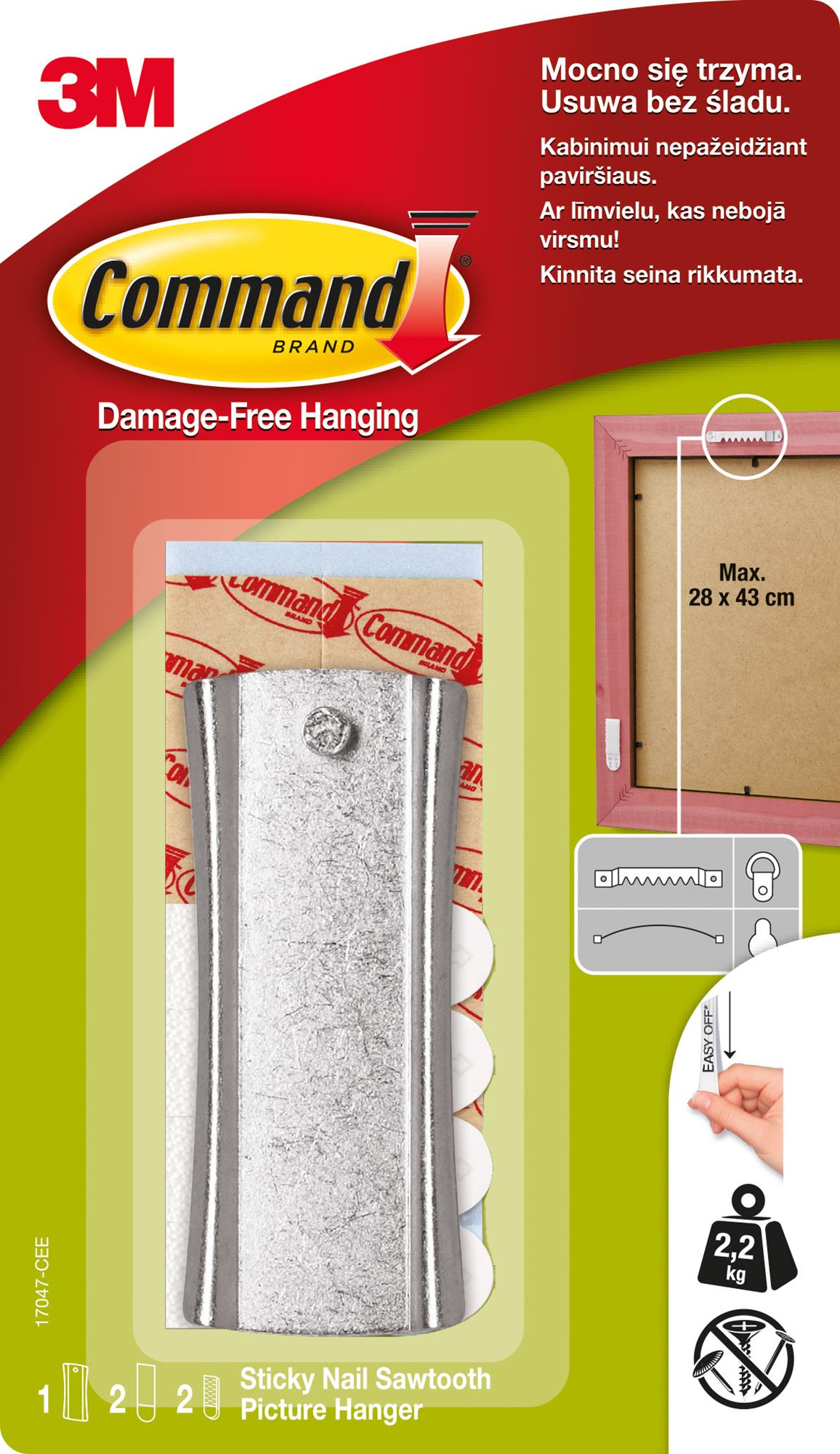 Uniwersalny haczyk do obrazów, 2 średnie paski