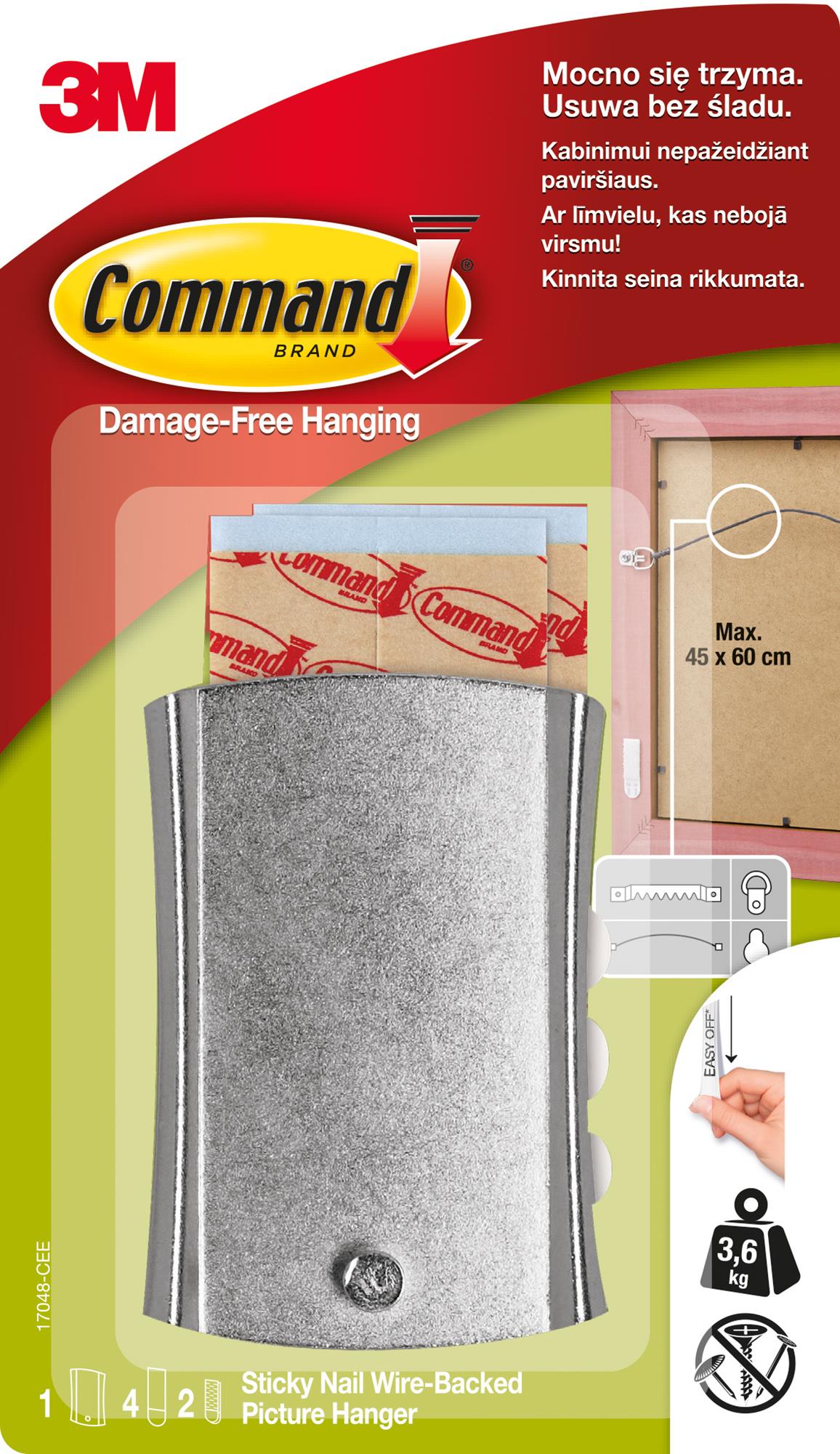 Uniwersalny hak do dużych obrazów, 1 duży hak + 2 duże paski