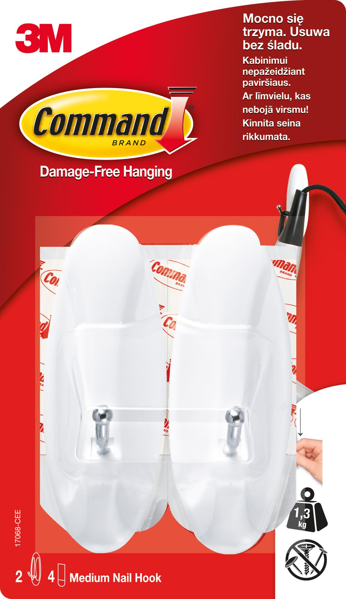 Haki Command z metalowym uchwytem wielokrotnego użytku, średnie, 2 haczyki + 4 średnie paski