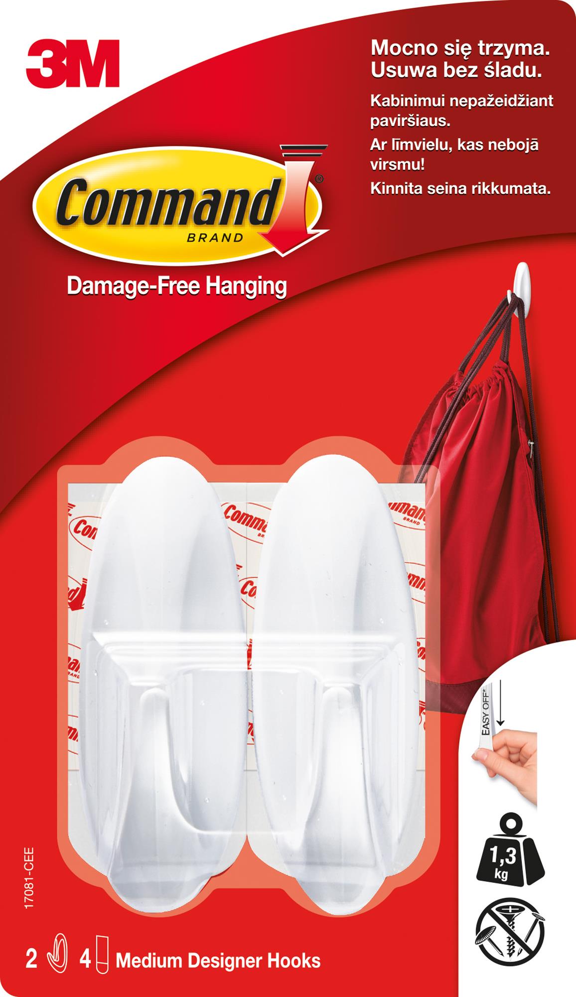 Haki średnie wielerazowego użytku Command 3M Designer 2szt.