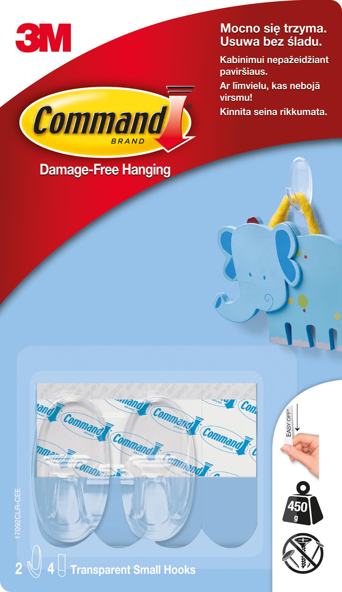 Przezroczyste Haki Command wielokrotnego użytku, małe, 2 haczyki + 4 średnie paski