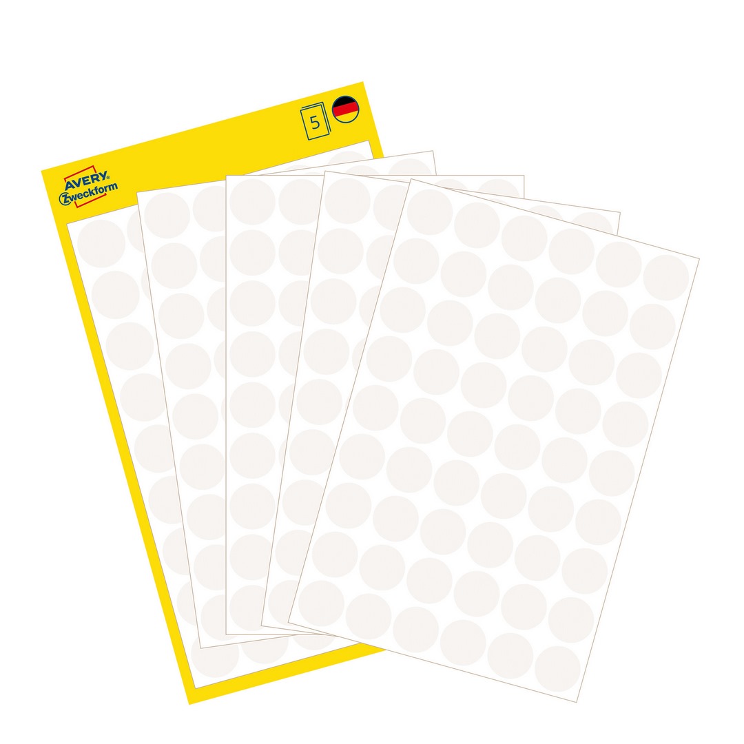 Etykieta biurowa Kropki (koła) śr. 12mm (270szt.) białe 3145 Avery