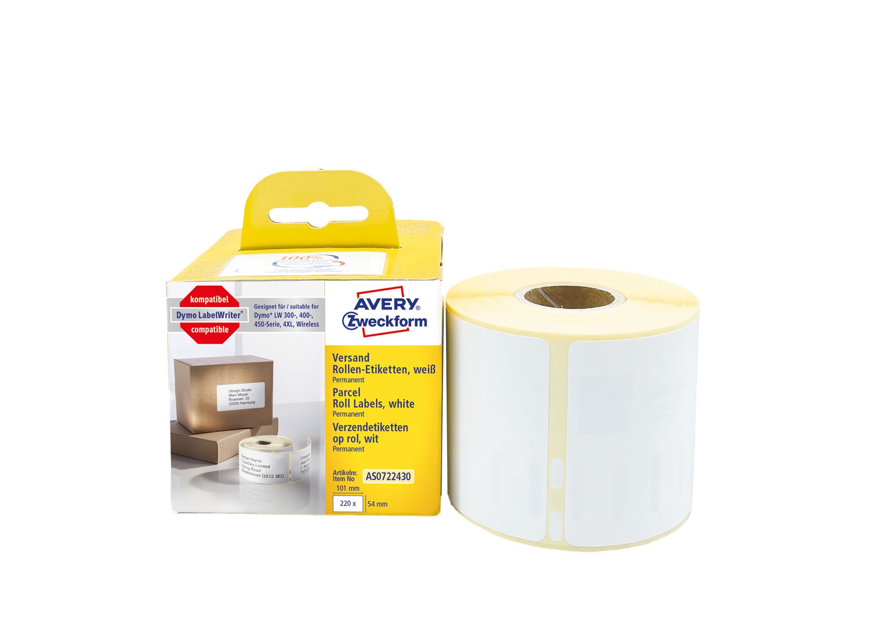 Etykiety wysyłkowe Avery w rolce do drukarek term. 54 x 101 mm