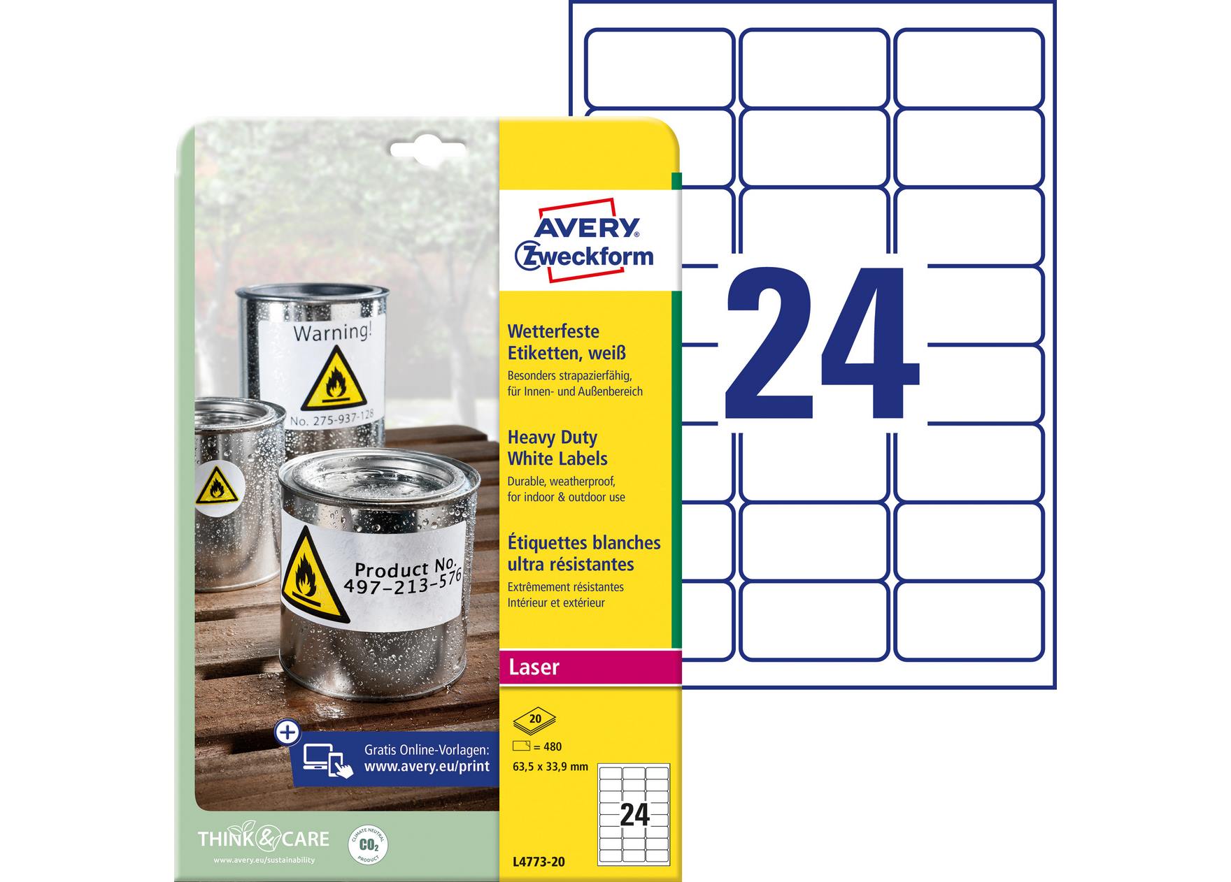 Etykiety ochronne Avery Zweckform Heavy Duty 63,5x33,9mm