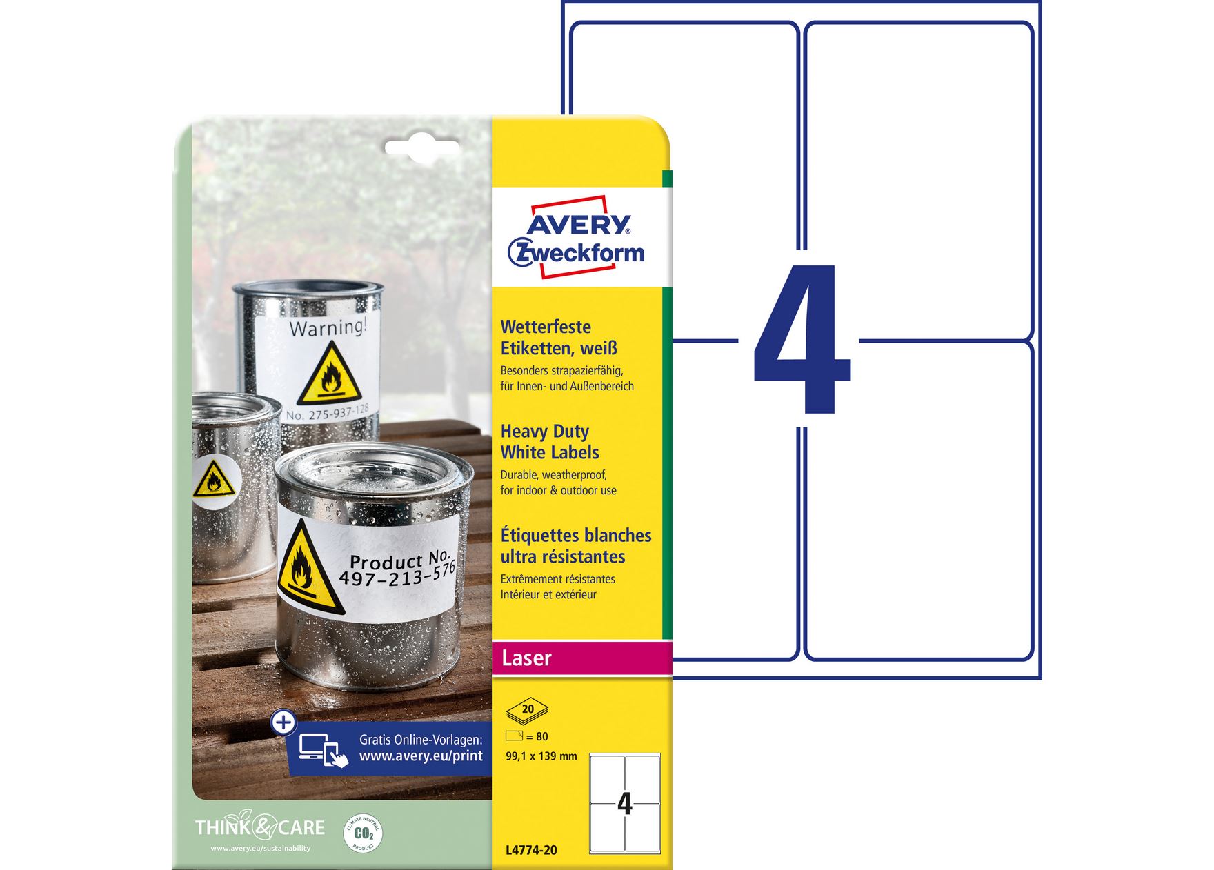 Etykiety ochronne Avery Zweckform Heavy Duty 99,1x139mm