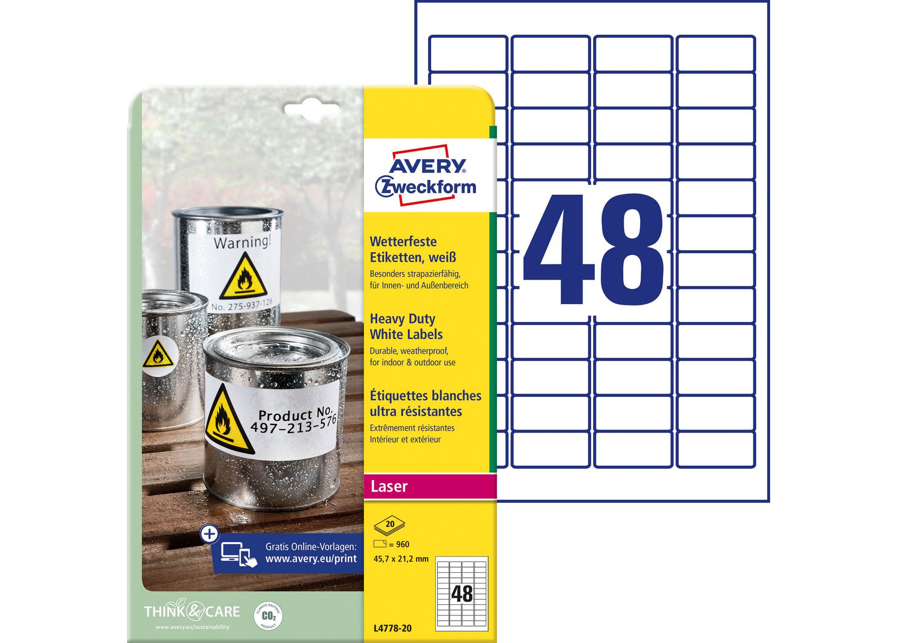 Etykiety ochronne Avery Zweckform Heavy Duty 45,7x21,2mm