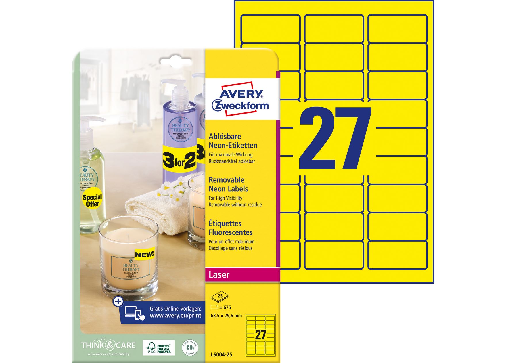 Etykiety neonowe Avery Zweckform 63,5x29,6mm żółte