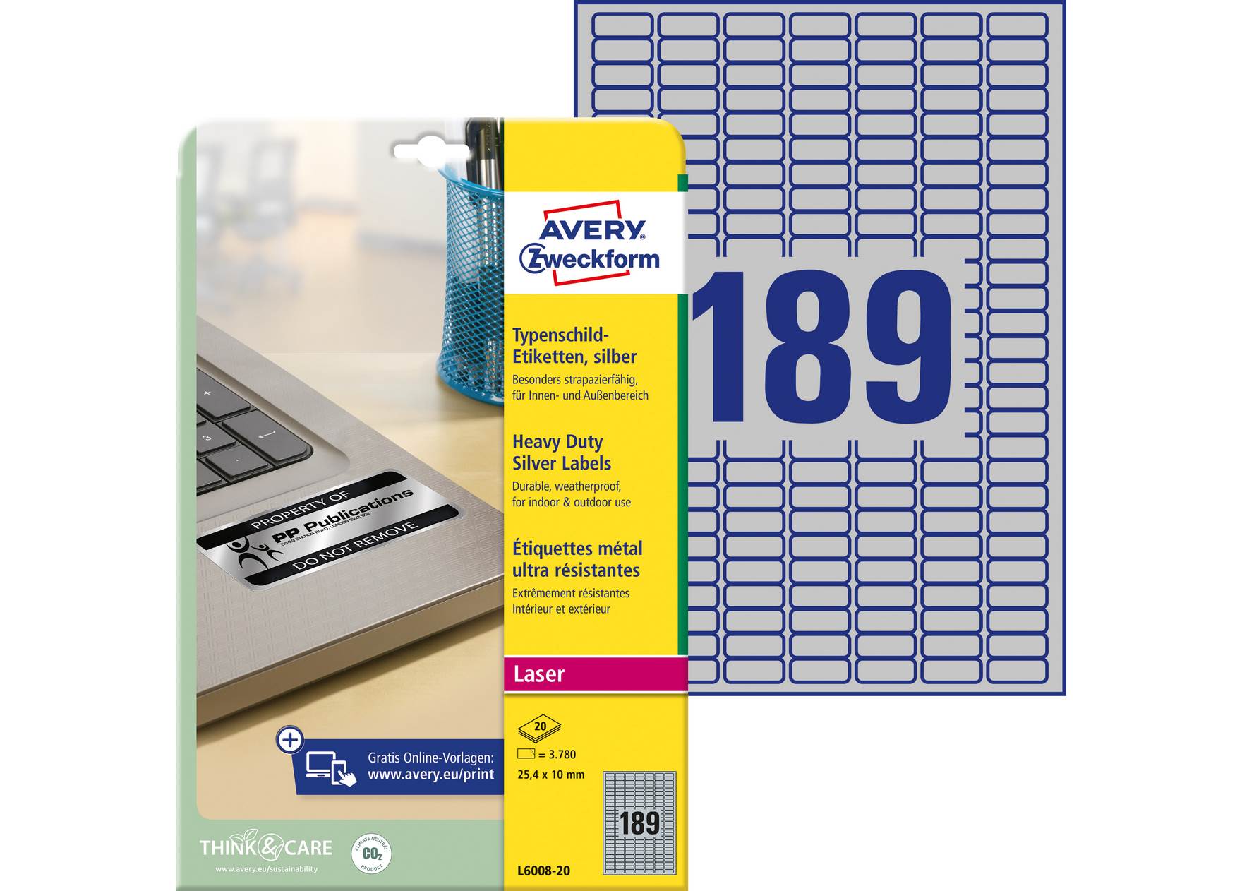 Etykiety znamionowe srebrne Avery Zweckform 25,4x10mm