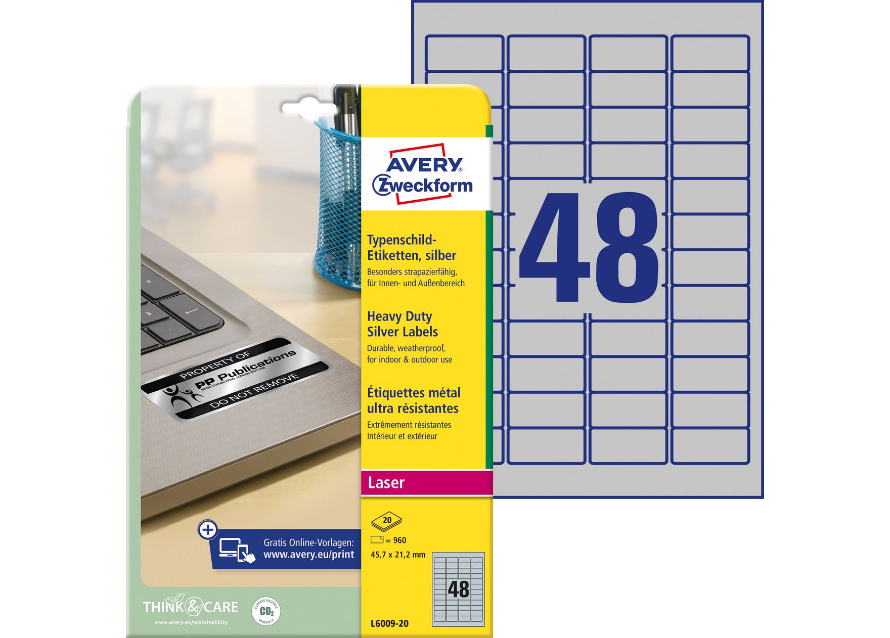 Etykiety znamionowe srebrne Avery Zweckform 45,7x21,2mm