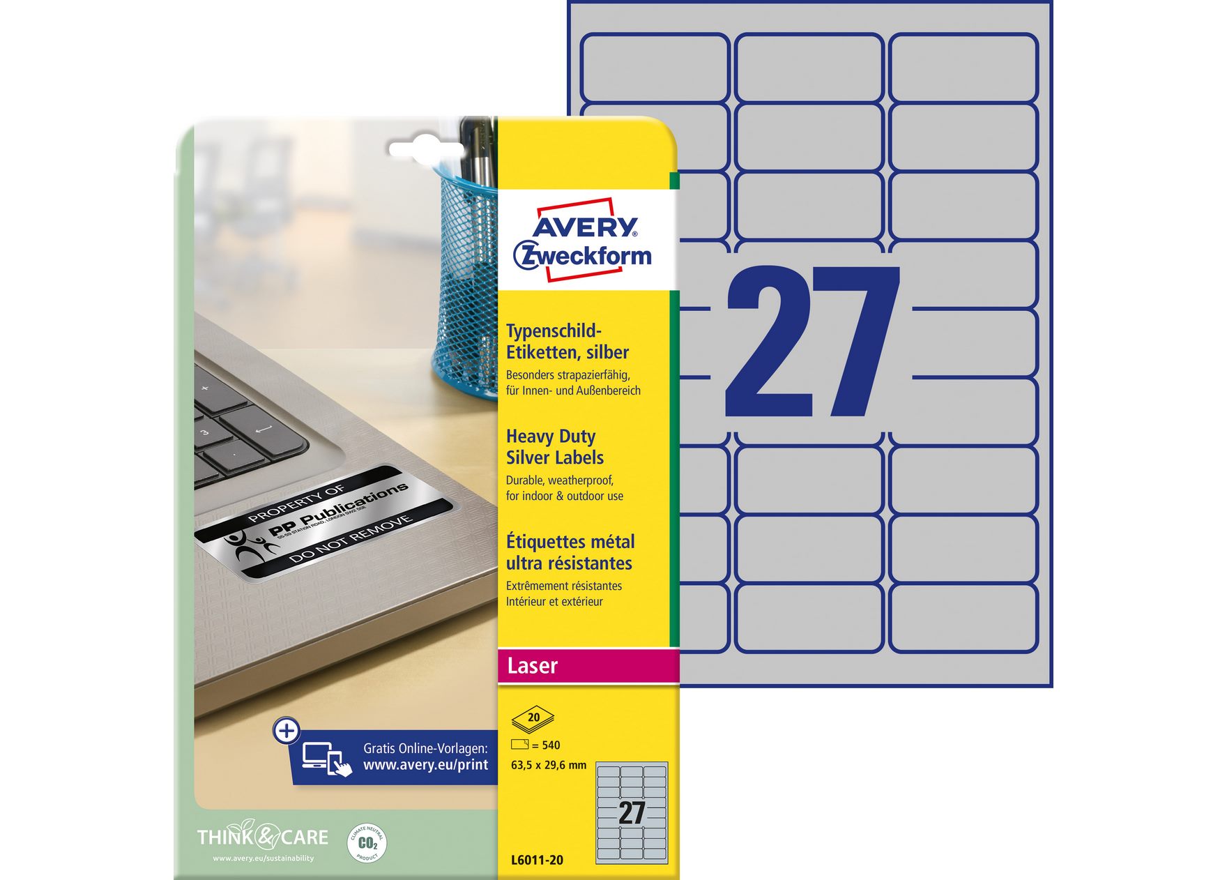 Etykiety znamionowe srebrne Avery Zweckform 63,5x29,6mm