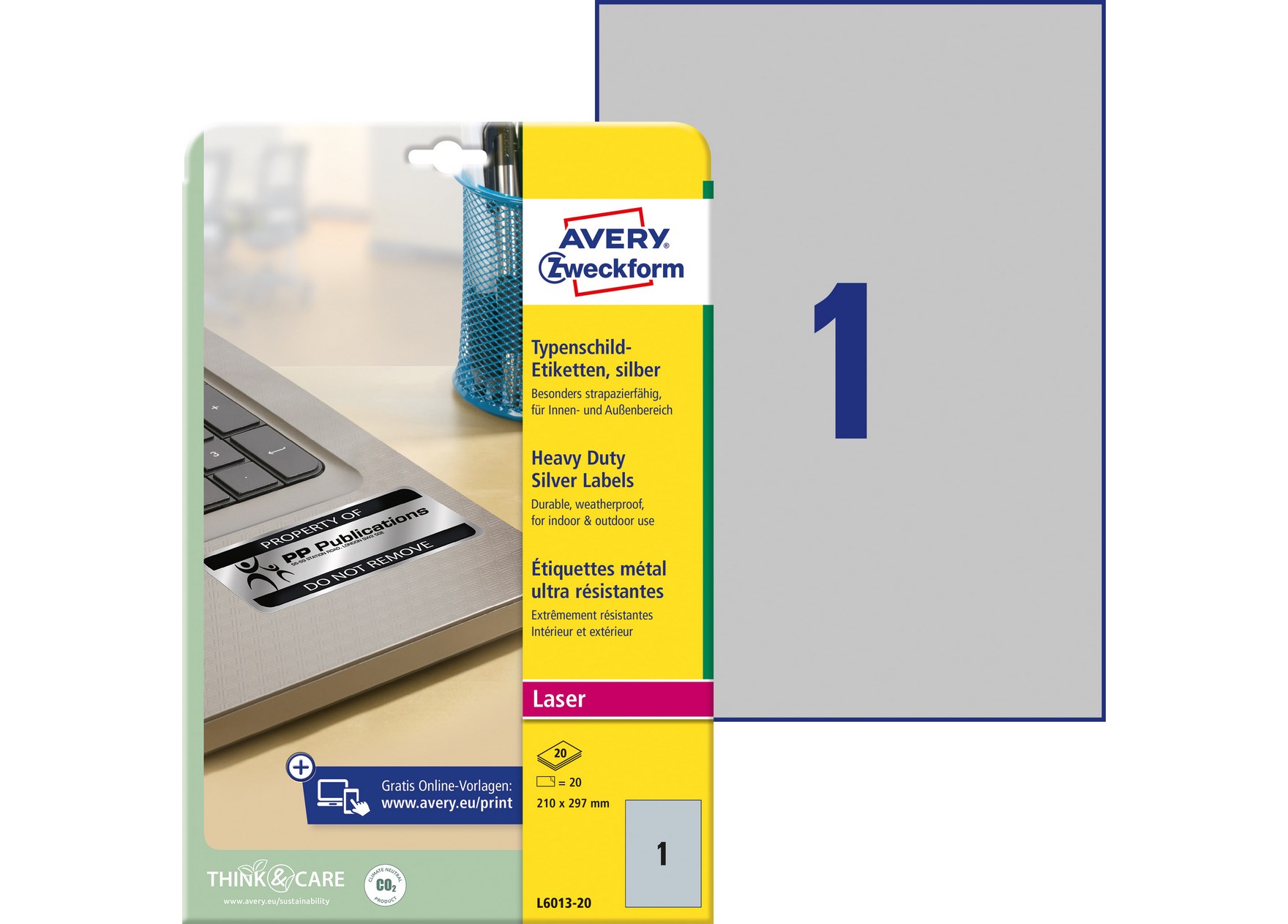 Etykiety znamionowe srebrne Avery Zweckform  210x297mm