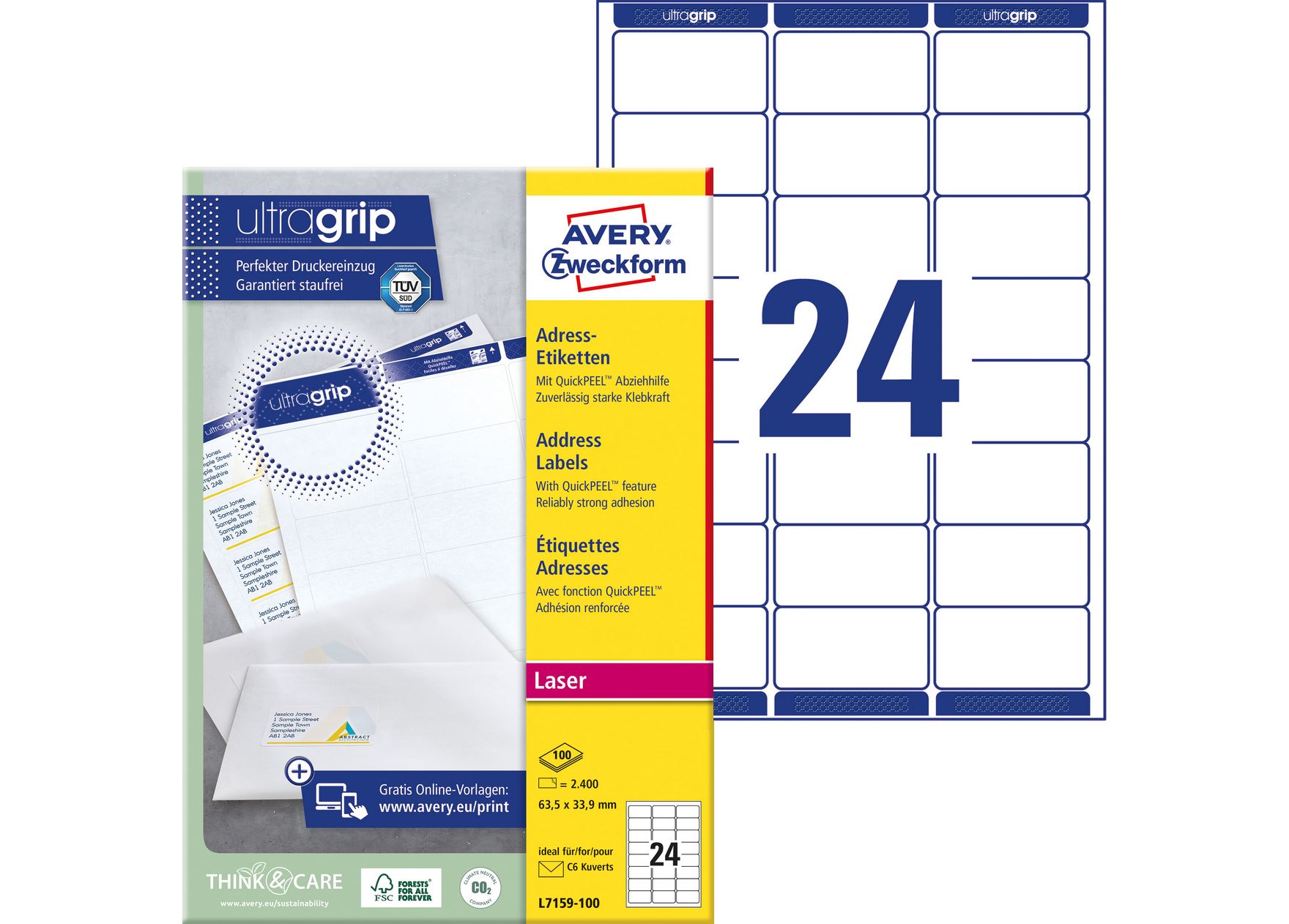 Etykiety adresowe biała 63,5 x 33,9 mm 2400szt. Avery Zweckform