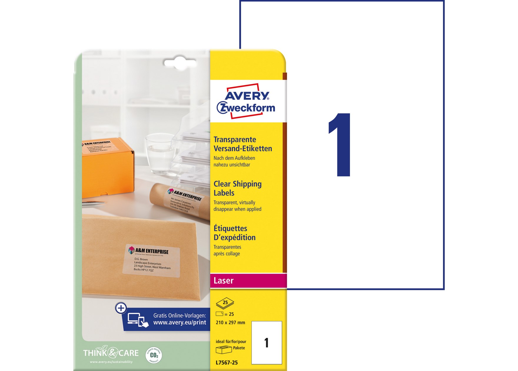 Etykiety wysyłkowe przezroczyste Avery Zweckform 210x297mm