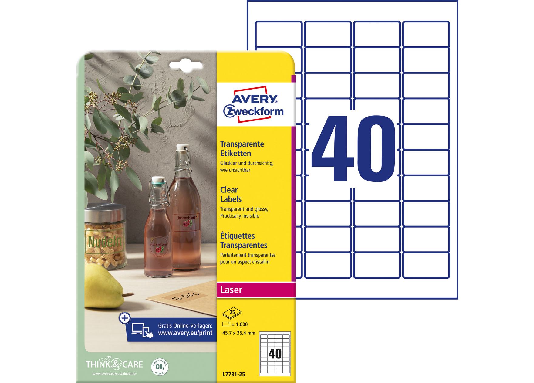 Folia samoprzylepna przezroczysta 45,7 x 25,4mm 1000szt. Avery Zweckform