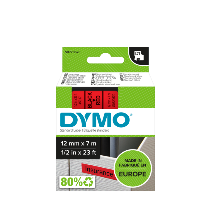 Taśma Dymo 45017 D1 12 mm x 7 m czarna/czerwony nadruk