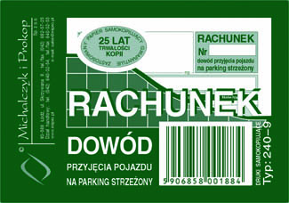 Dowód przyjęcia pojazdu na parking MiP 240-9 A7