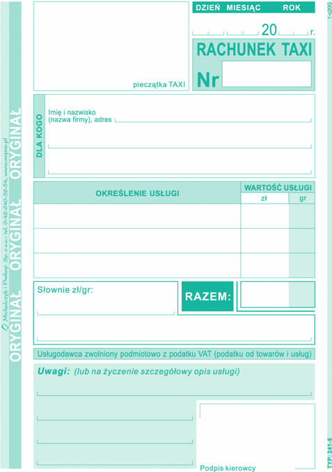 Rachunek Taxi MiP 241-5 A6