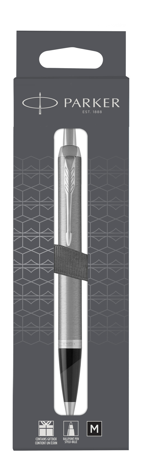 Długopis Parker IM ESSENTIAL STAINLESS STEEL CT 2150841 (pudełko z zawieszką) wkład M czarny
