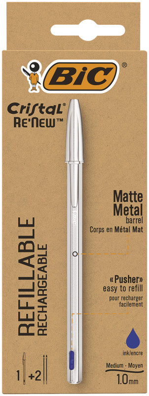 Długopis Bic Cristal Renew metalowy niebieski 1,0 mm ( 1+ 2 wkłady) 997202 (998373)