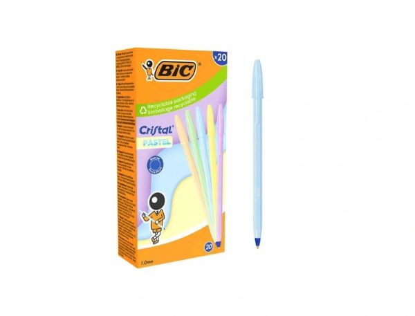 Długopis BIC Cristal Pastel MIX (20szt) niebieski wkład
