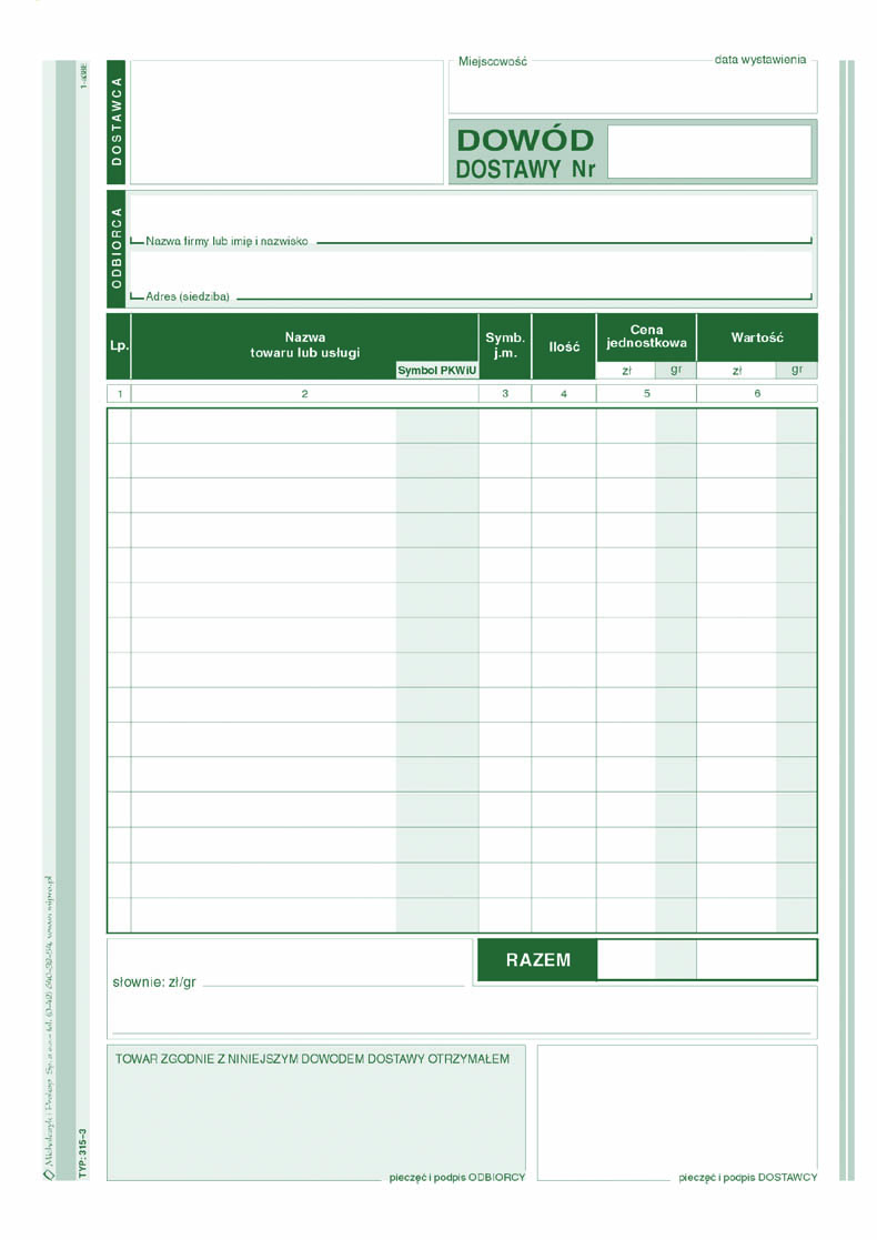 Dowód dostawy MiP 315-3 A5