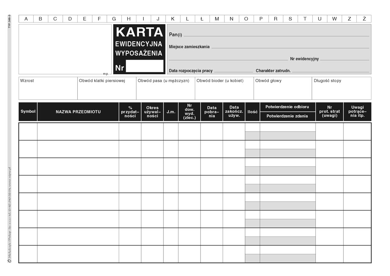 Karta ewidencyjna wyposażenia MiP 346-3 A5