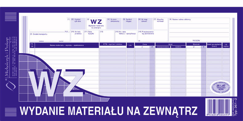 Wydanie materiału na zewnątrz WZ MiP 361-2 1/3 A3