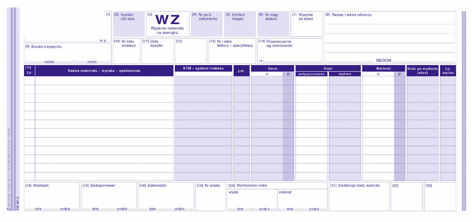 Wydanie materiału na zewnątrz WZ MiP 361-2 1/3 A3