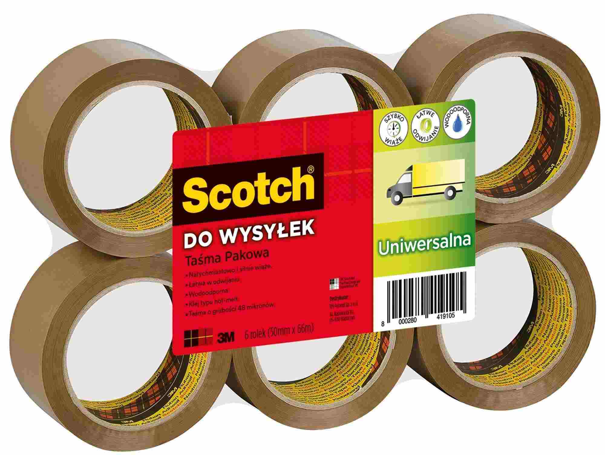 Taśma klejąca pakowa 3M Scotch 371 kauczukowa brązowa 50mm x 66m 1 rolka
