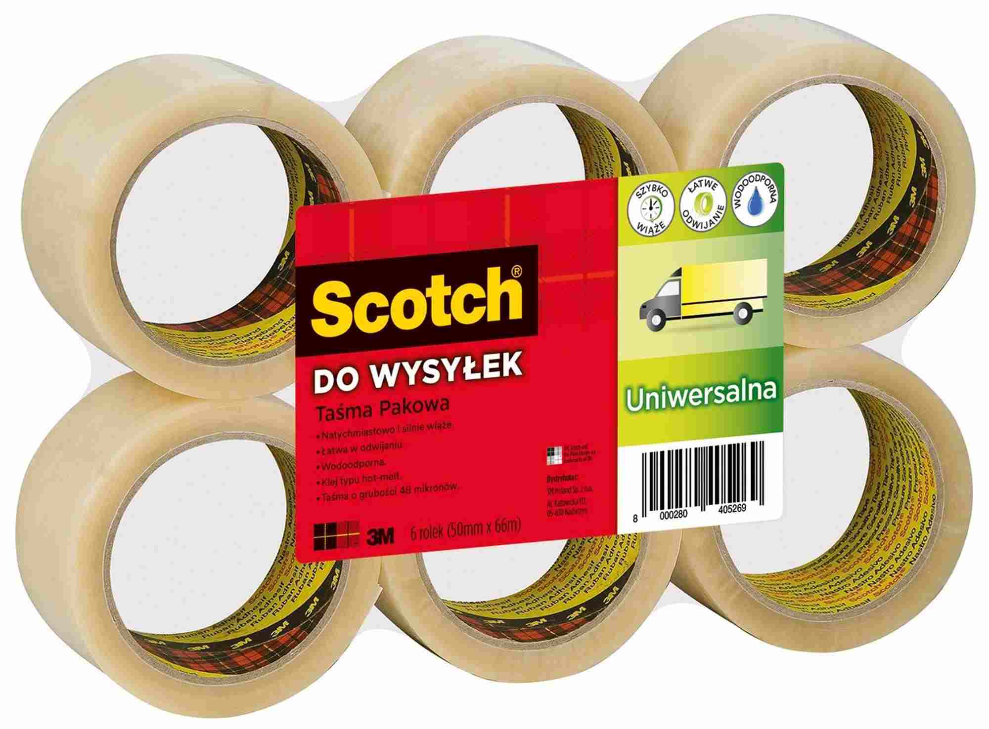 Taśma klejąca pakowa 3M Scotch 371 kauczukowa przezroczysta 50mm x 66m 1 rolka