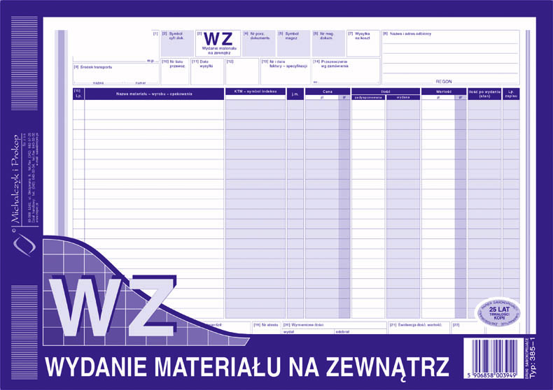 Wydanie materiału WZ MiP 385-1 A4