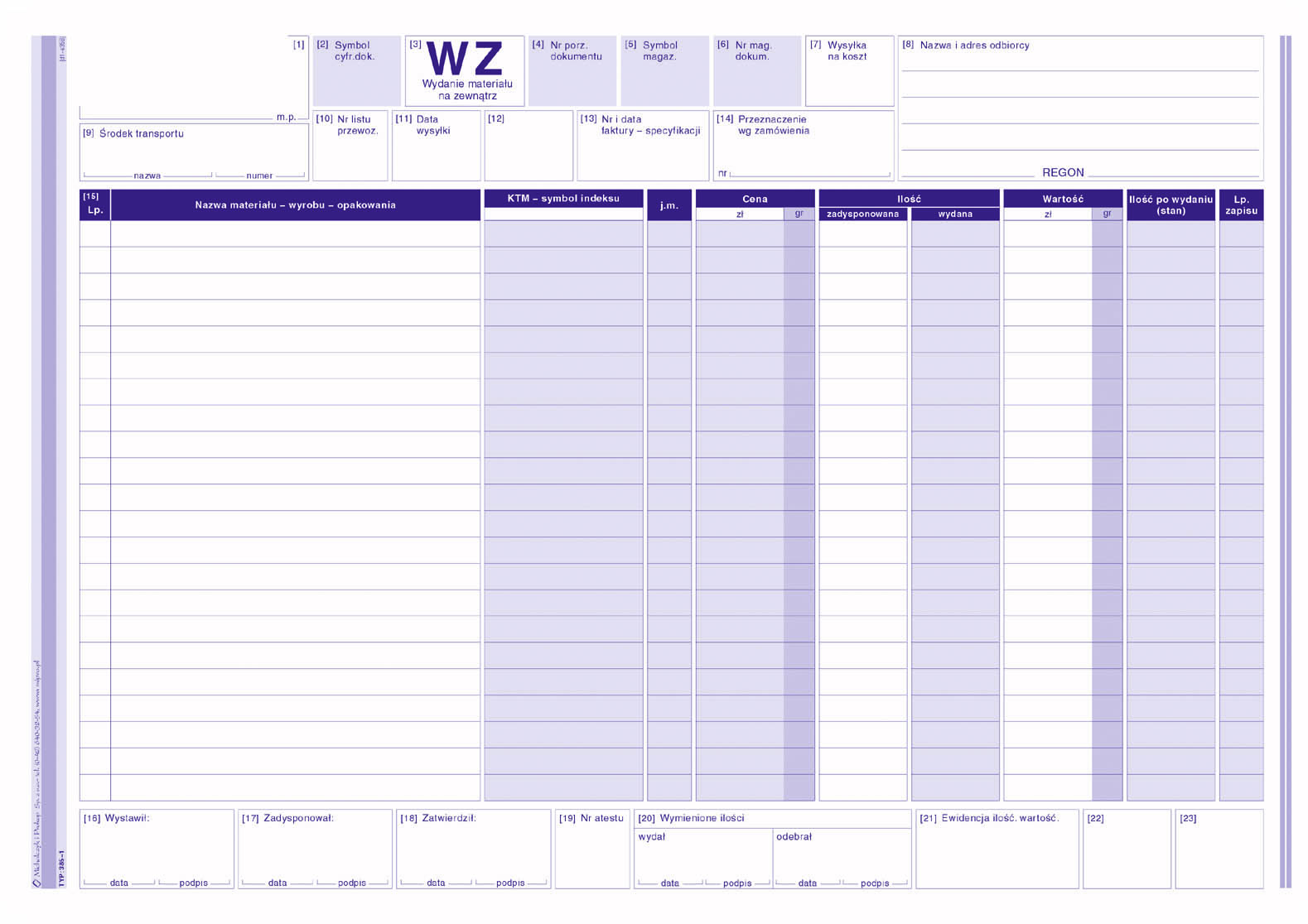 Wydanie materiału WZ MiP 385-1 A4