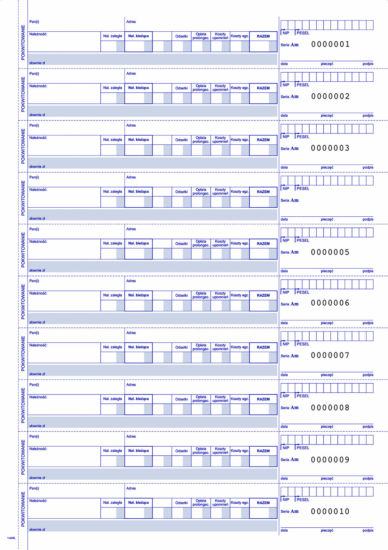 Kwitariusz przychodowy numerowany MiP 400-1 A4