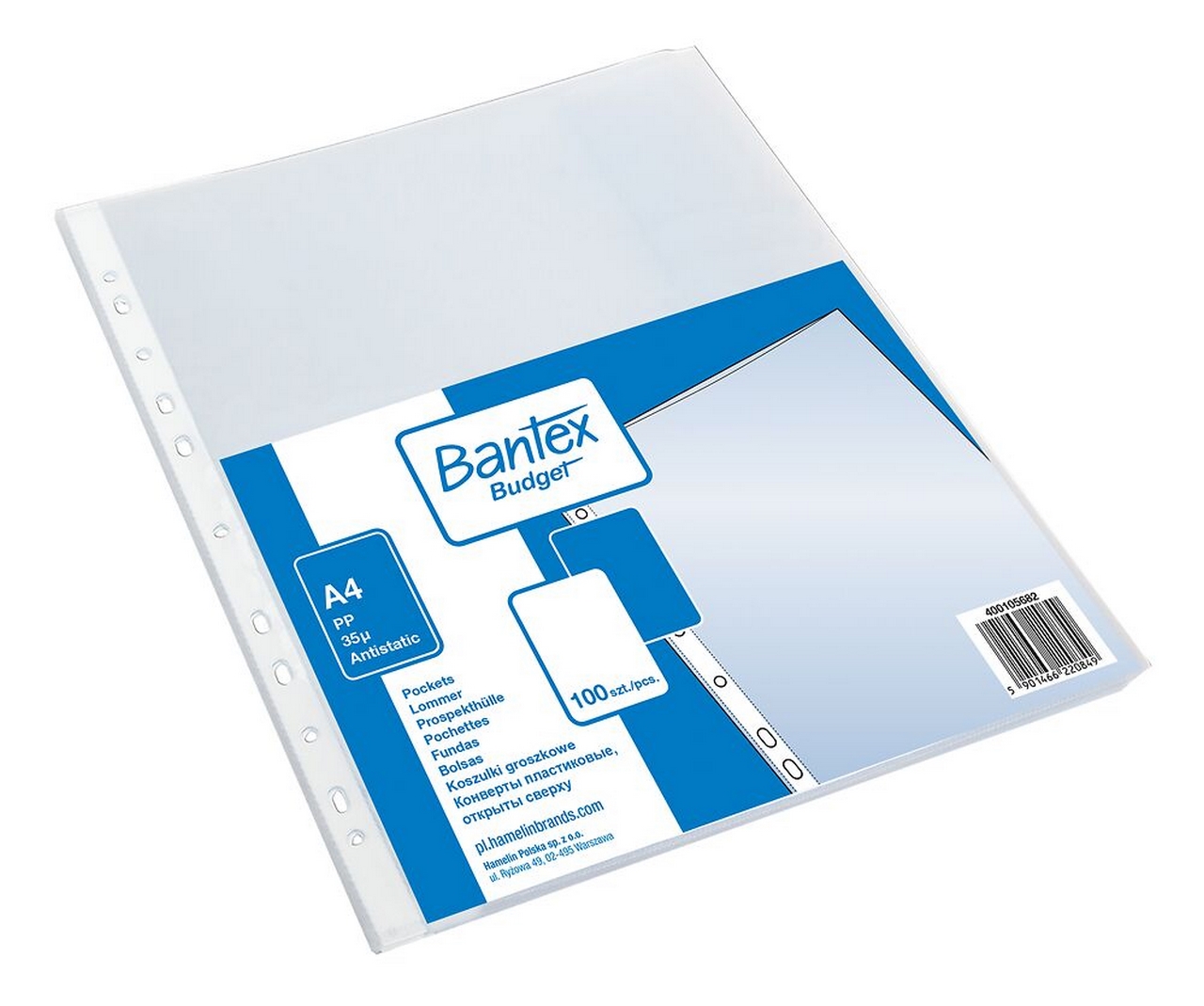 Koszulki na dokumenty A4 Bantex groszkowe 35mic 100szt.