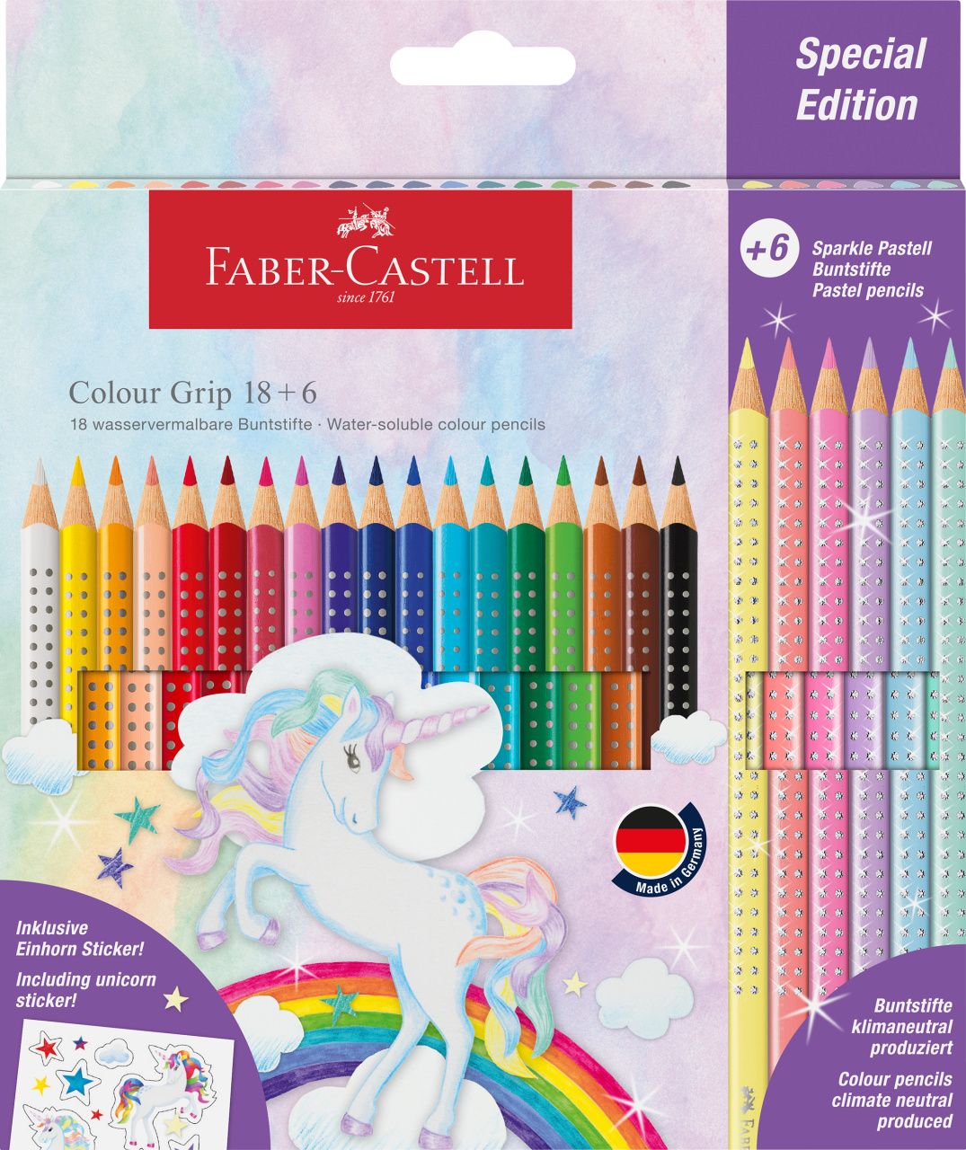 Kredki 2001 UNICORN (18 kredek grip+6 kredek sparkle pastel+naklejki) 201543 Faber-Castell